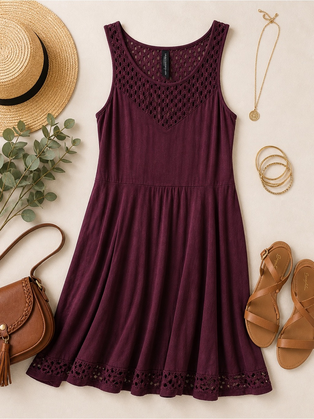 Aeropostale maroon cranberry cotton sleeveless dress medium EUC
